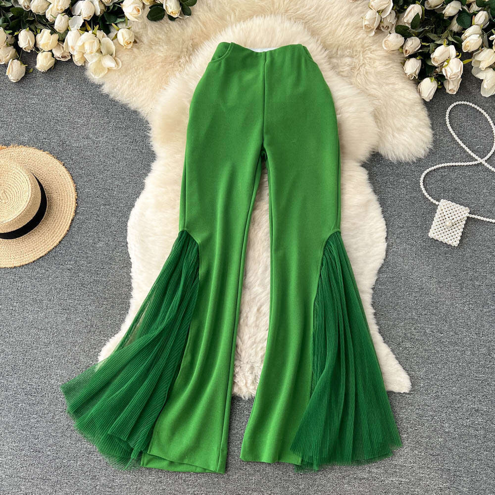 Trendy Brand Summer Women's Design Sense, Niche Mesh Patchwork Flared Fashionable Performance Clothing, Dance Pants, Trendy Overalls Jeans for Pr