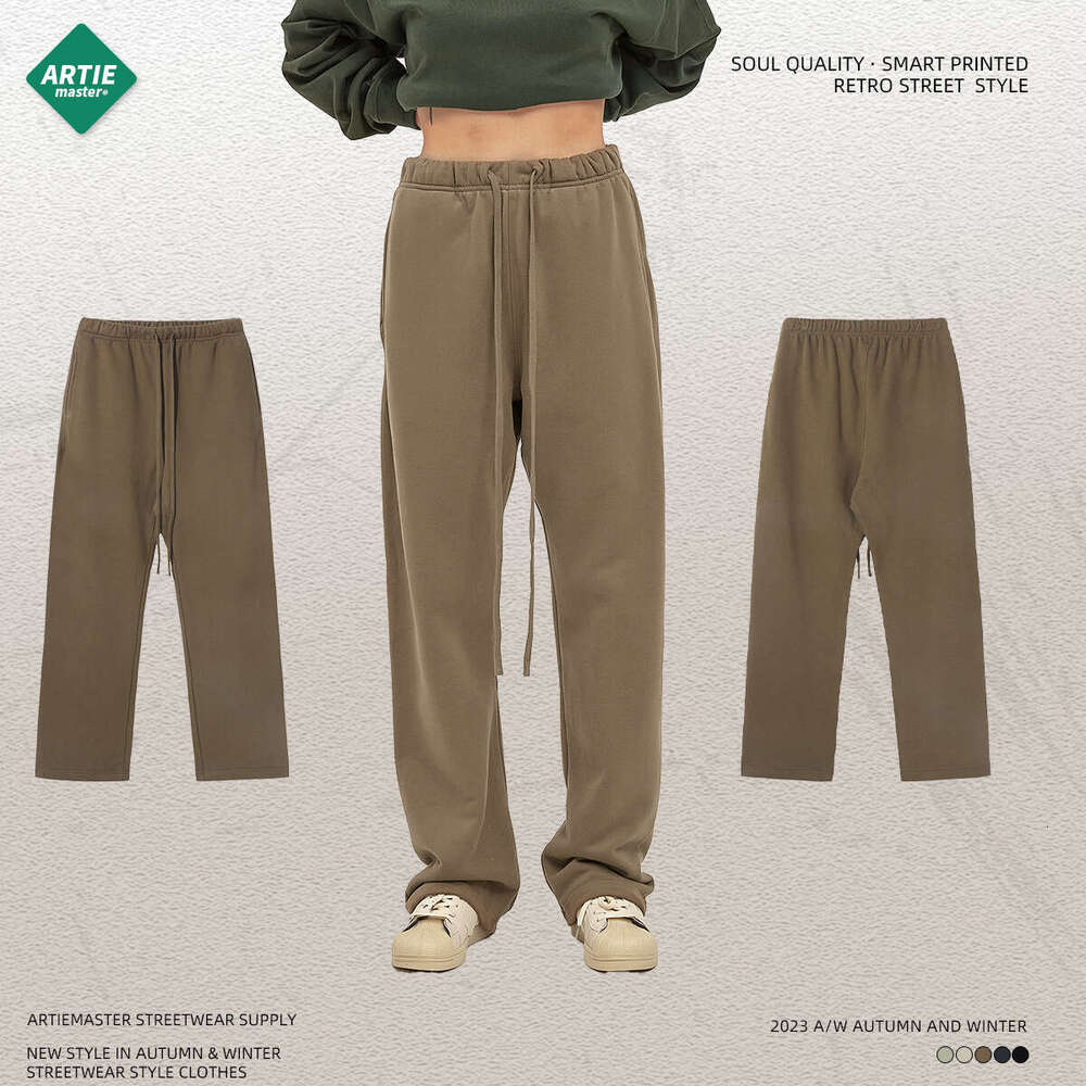 | 2023 New Street Fashion Brand Smith Velvet Loose Drawstring Casual Straight Wide Leg Pants Overalls Plaid Trousers Waterproof Trousers Man