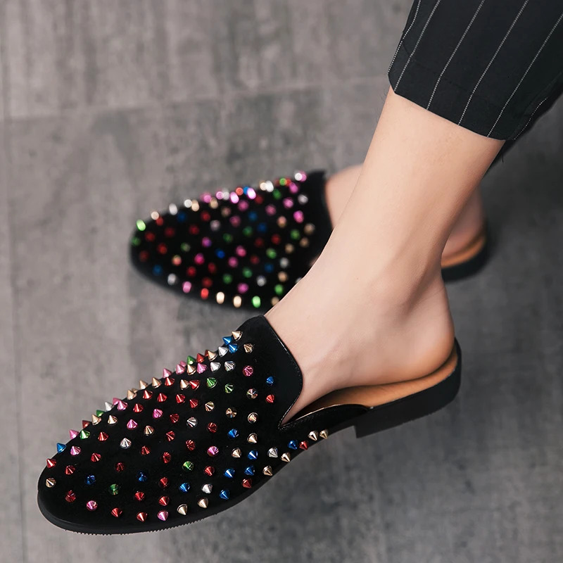 QUAOAR Summer Cool Slippers for Male Gold Black Loafers Men Half Slippers Anti-slip Men Casual Shoes Flats Slippers Mules 240718