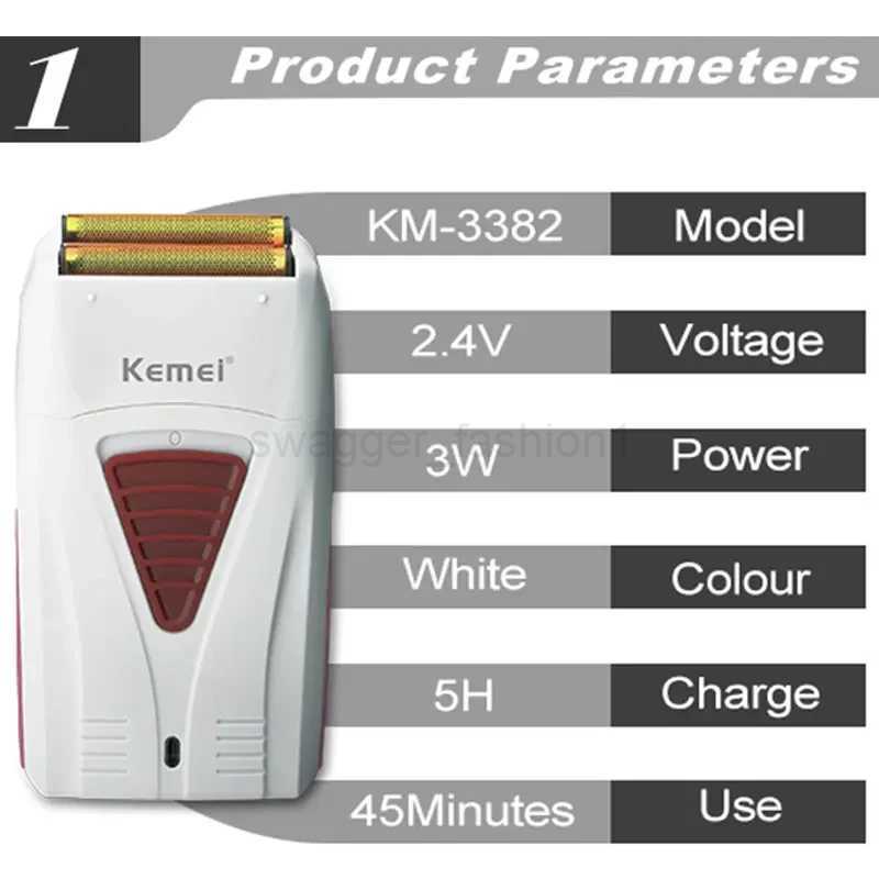 Kemei Rechargeable Hair Electric Shaver Beard Electric Razor For Men Bald Head Shaving Machine Foil Titanium Cordless ShaperB240709