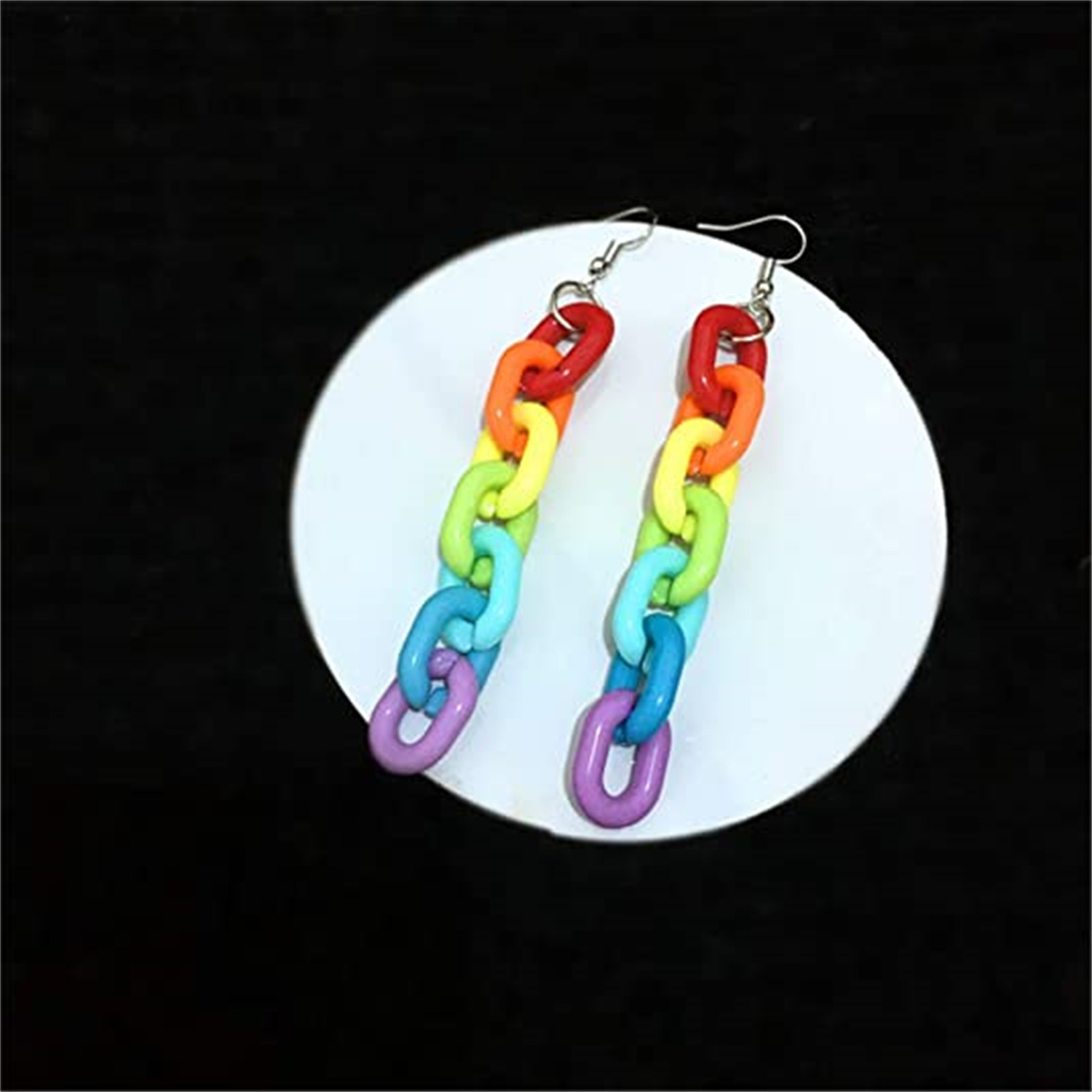 European Popular Acrylic Rainbow Chain Earring for Women Handmade Long Colorful Dangle Ear Clip Hook Earrings Club Charms Jewelry Accessories Wholsale