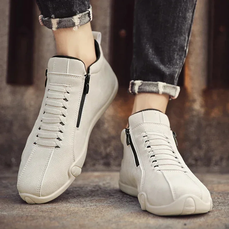 Autumn Mens Casual Shoes Fashion Side Zipper Flat High Top Sneakers for Men Outdoor Male Running Shoes Ankle Boots 240718