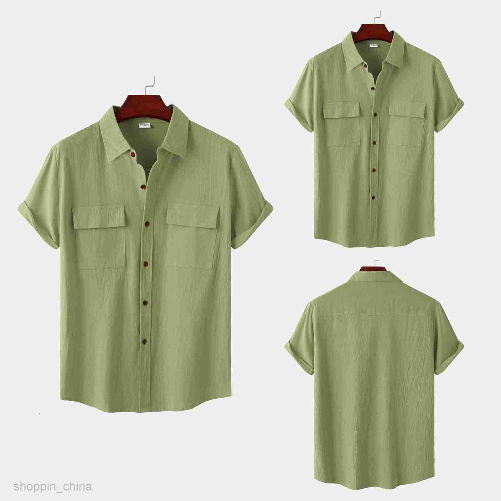 Mens Casual Shirts Summer New Men's Solid Color Loose Cotton Shirt Large Size Fashion Casual Short Sleeve Shirt tops