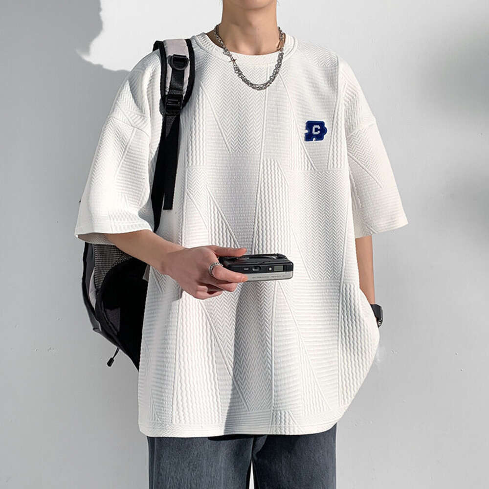 Man Tshirt Korean Oversized Loose White Summer Baggy Waffle Short Sleeve Bu T Shirt Men