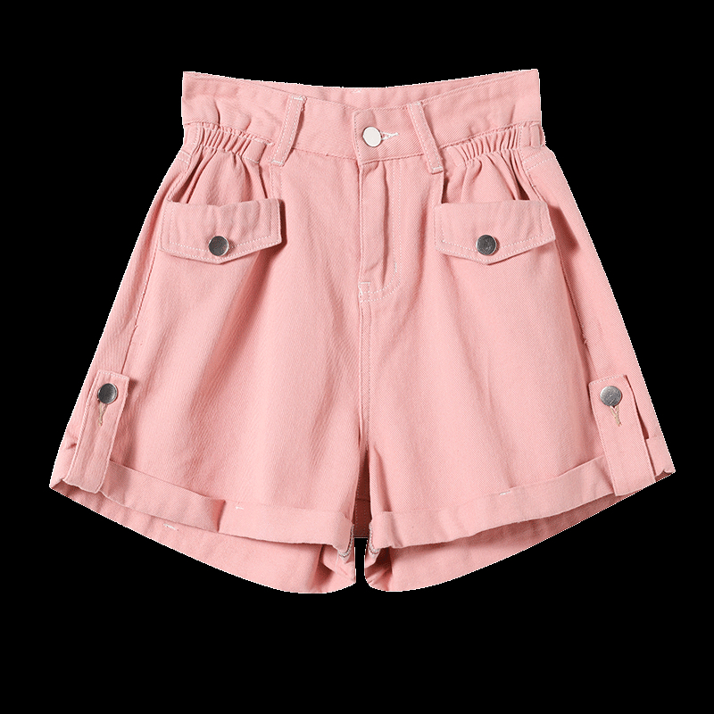 Pink denim shorts, women's hot pants, 2023 summer high waist slimming Korean design pants