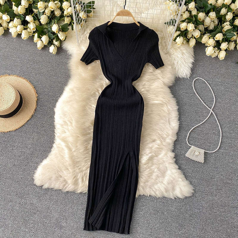 Ins Heart Machine Split Knee Over Skirt Sexy Show Waist and Hip Stretch Knitted New Summer Dress Novelty Self-cultivation Loose Sexy Short Silk Dress