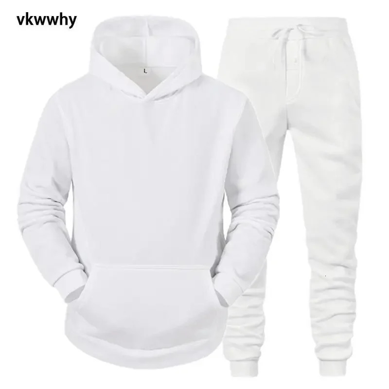 Mens Hoodie Pants 2 Piece Suit Winter Jogging Tracksuit Woman Oversized Sets Fleece Sweatshirt Pullover Clothing Blue 240715