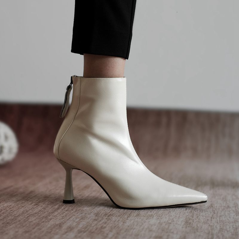 Krazing Pot Big Size 42 Cow Leather Pointed Toe High Heels Chic Design Concise Winter Spring Shoe Dress Warm Wedding Ankle Boots