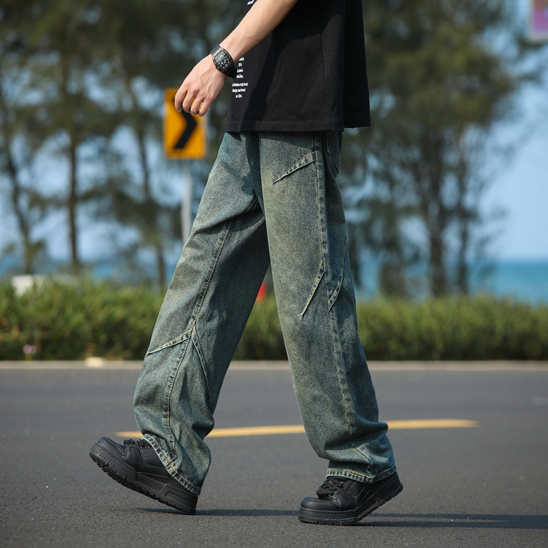 2024Wide jeans, loose fitting straight leg new American high street men's pants, autumn and winter workwear pants