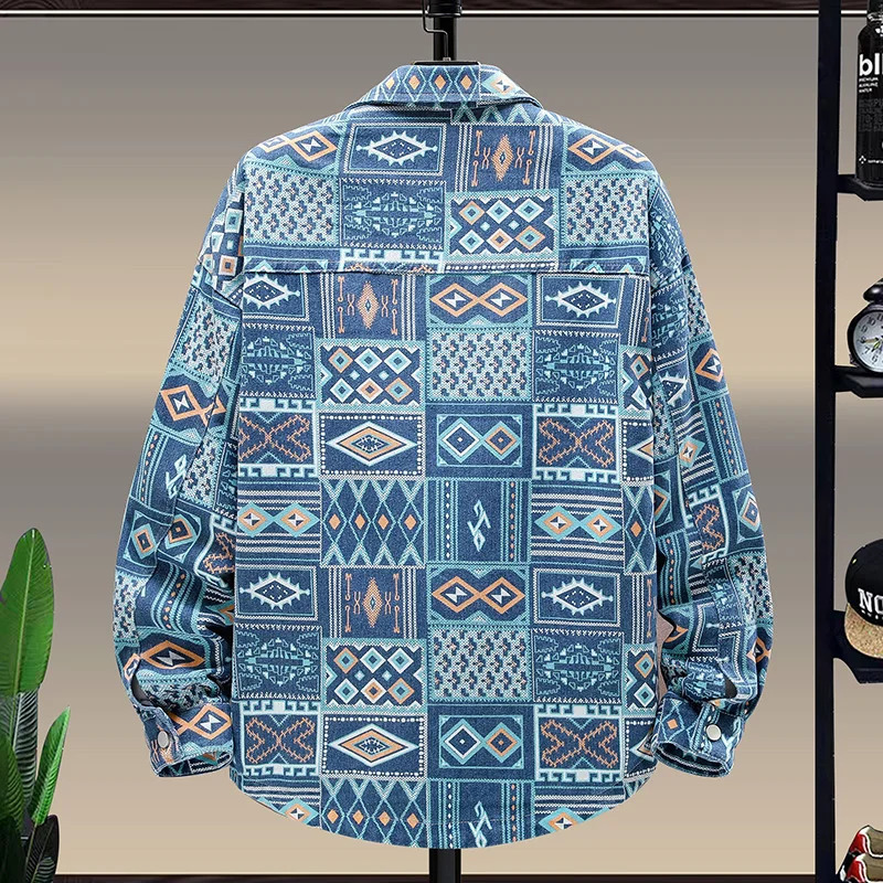 Casual Men Jean Jackets Streetwear Printing Turn Down Collar Denim Coats Jacktes 240715