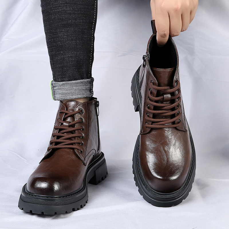 WAERTA Men's Leather Spring And Autumn Leisure Soft Bottom Comfortable Outdoor Tooling British Fashion Boots