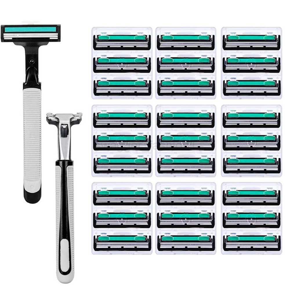 Wholesale Manual Razor Two Layers Shaver Old Fashioned Knife Holder Beard Face Body Hair Remover Double Blades Mens RazorB240709
