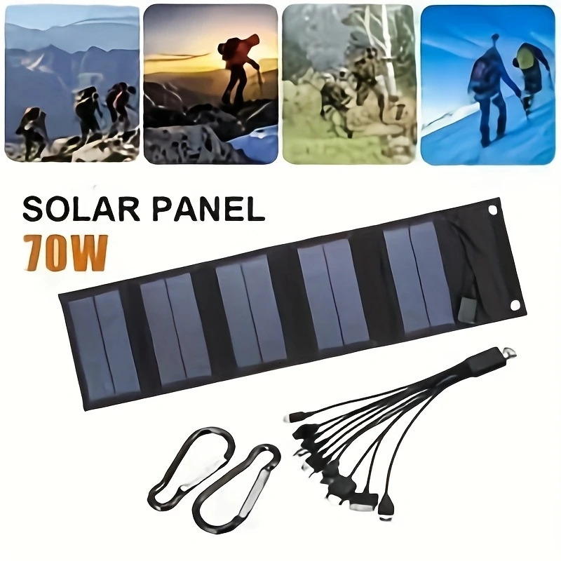 70W Foldable Solar Panel 5V USB Portable Battery Charger for Cell Phone Outdoor Waterproof Power Bank Camping Accessories 240711