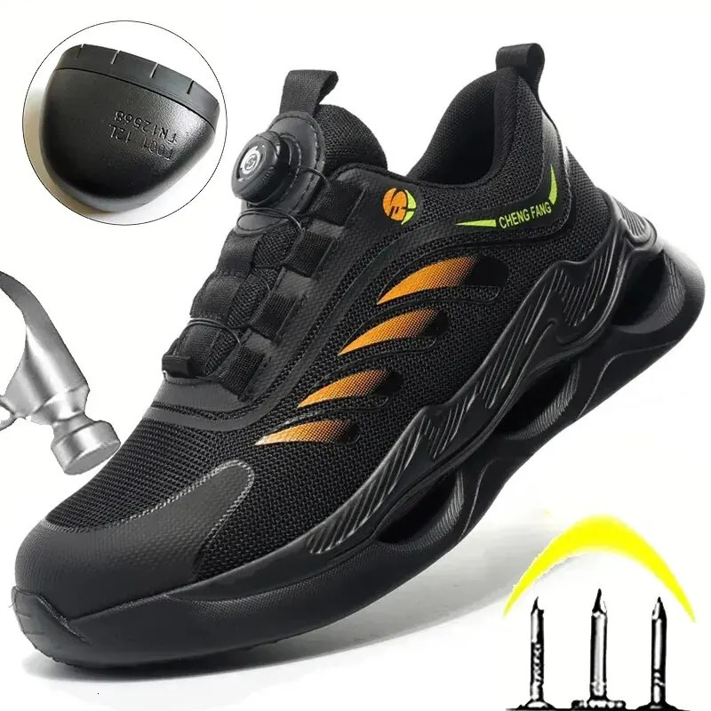 Rotary Buckle Security Boots for Men Work Sneakers Women Boots Breathable Steel Toe Shoes Safety Puncture-Proof Men Boots 240718