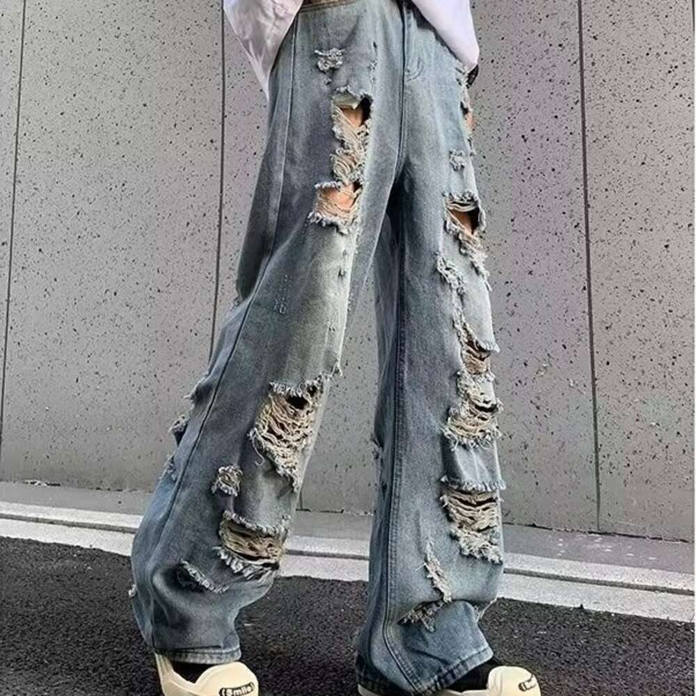 2024 American High Street Pants, Rascal Handsome, ripped jeans, unisex beggar pants