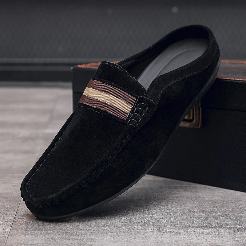 Lefu Shoes Mens Lightweight Bean Shoes Summer One Step Push lazy Breathable Casual Half Support Slippers for men 240718