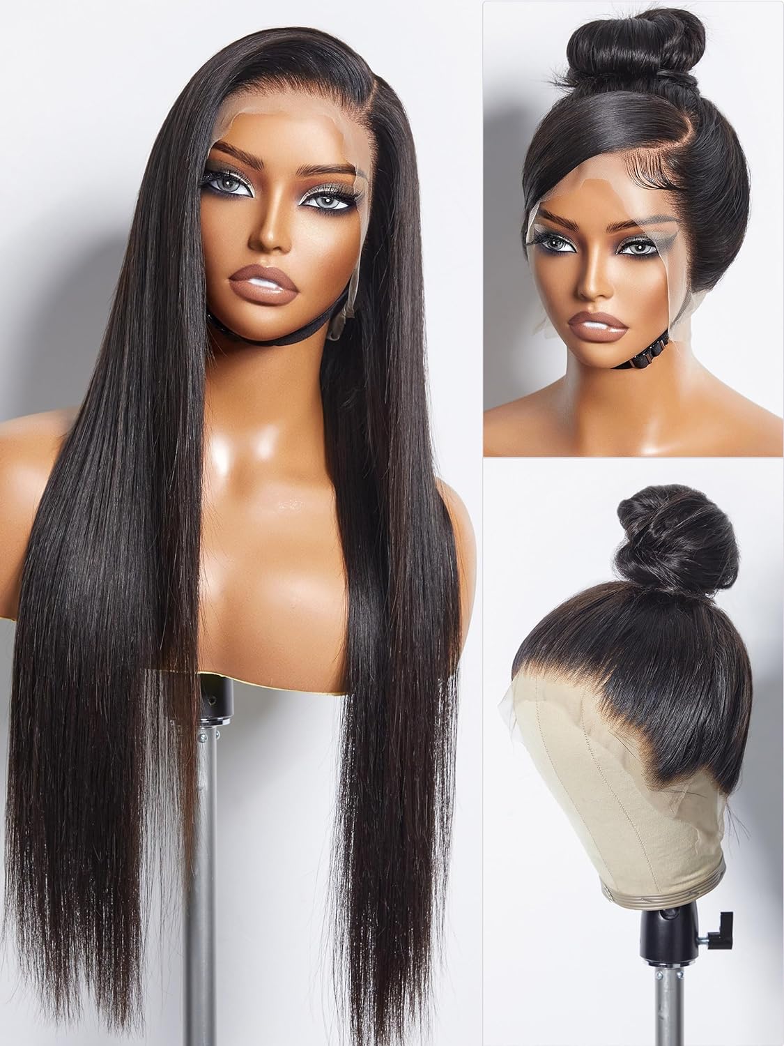 18'' Straight 360 Full Lace Wig Lace Front Wigs Human Hair 360 Lace Frontal Glueless Human Hair Wig Pre Plucked Long Straight Black Wig For 