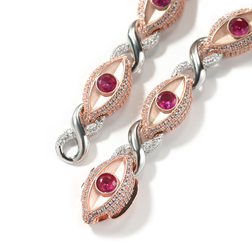 High Quality 13mm Hip Hop Red Eye Cuban Chain Necklace Bracelets 8 Shape 5A Zircon Jewelry Set