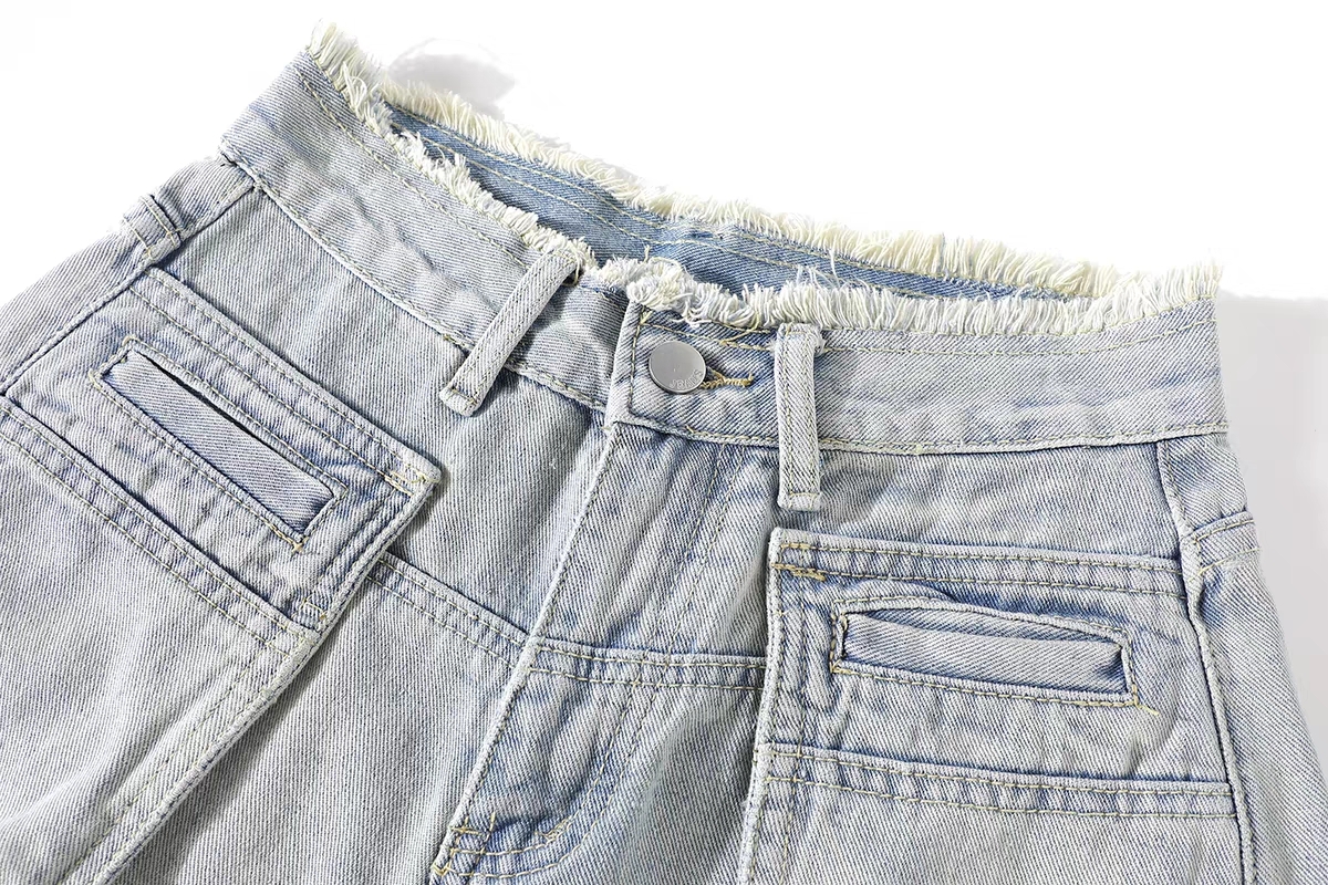 InmonLee's niche design style, fringed straight leg jeans, children's summer new high waist slimming versatile shorts