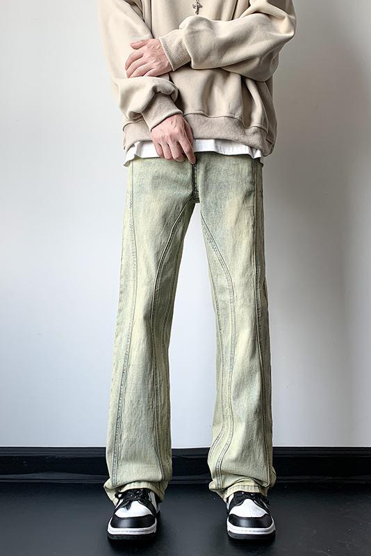 New American high street yellow mud dyed jeans for men, trendy brand straight leg casual pants