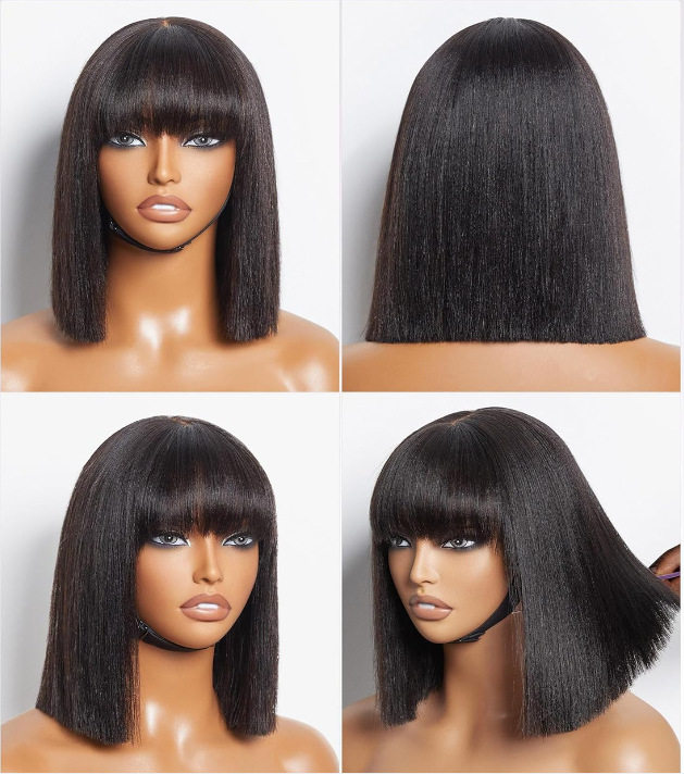 Bob Wig Straight Bang Short Synthetic Lace Front Wigs for Women Shoulder Length High Temperature Fiber Hair