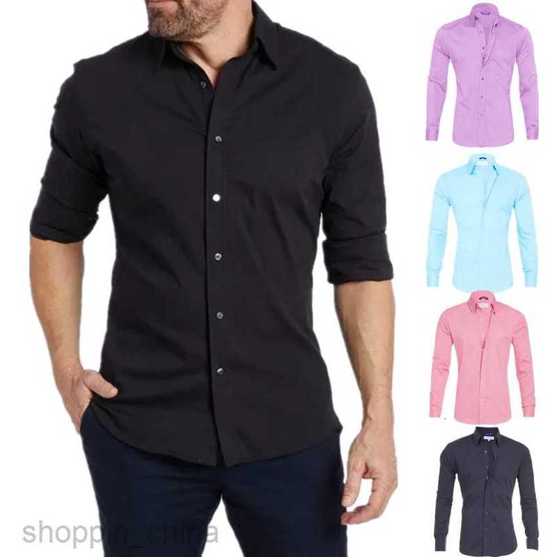 Mens Casual Shirts Men's zippered shirt hidden zipper fake button Oxford elastic cotton zipper lining tops