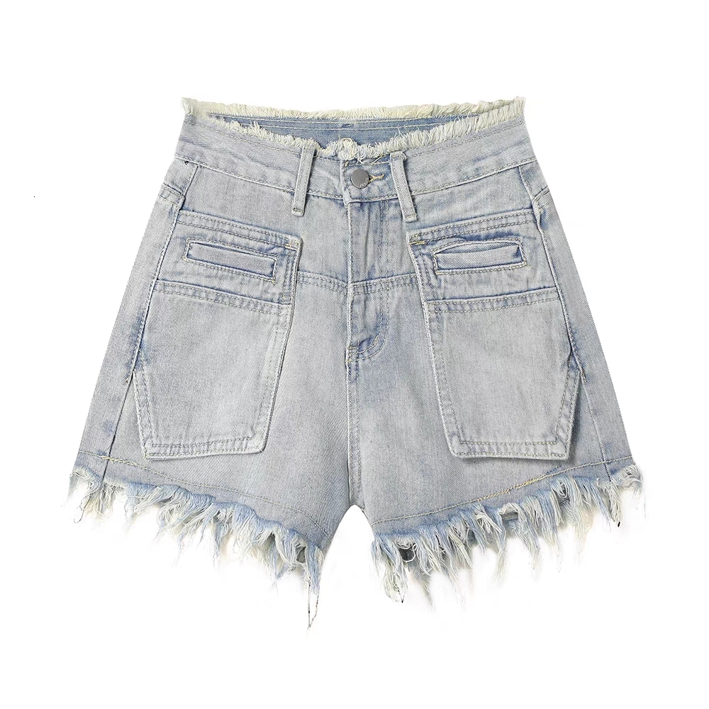 InmonLee's niche design style, fringed straight leg jeans, children's summer new high waist slimming versatile shorts