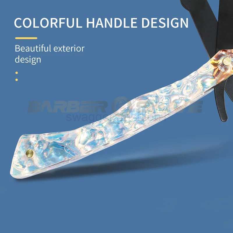 Professional Mens Colorful Handle Straight Edge Barber Razor Holder Broken Hair Shaving Tools Folding Knife Facial Beard ShaverB240709