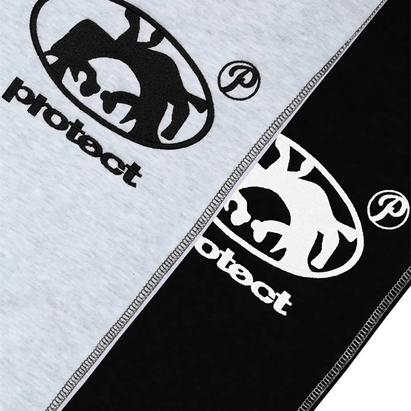 Harajuku Hip Hop Letter Embroidery Streetwear PROTECT jogging pants Y2K mens Vintage Black Baggy pants High Waist Wide Trouser 240708