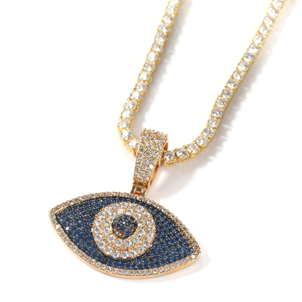 Hip Hop Colorful 5A Zircon Eye Pendant Necklace Gold Plated Women Men Jewelry