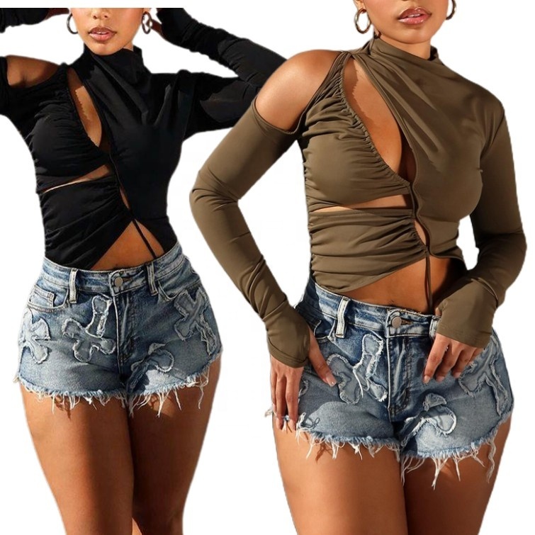 F88551 New arrivals fashion boutique clothes high street embroidery cross women's stretch jean summer denim shorts