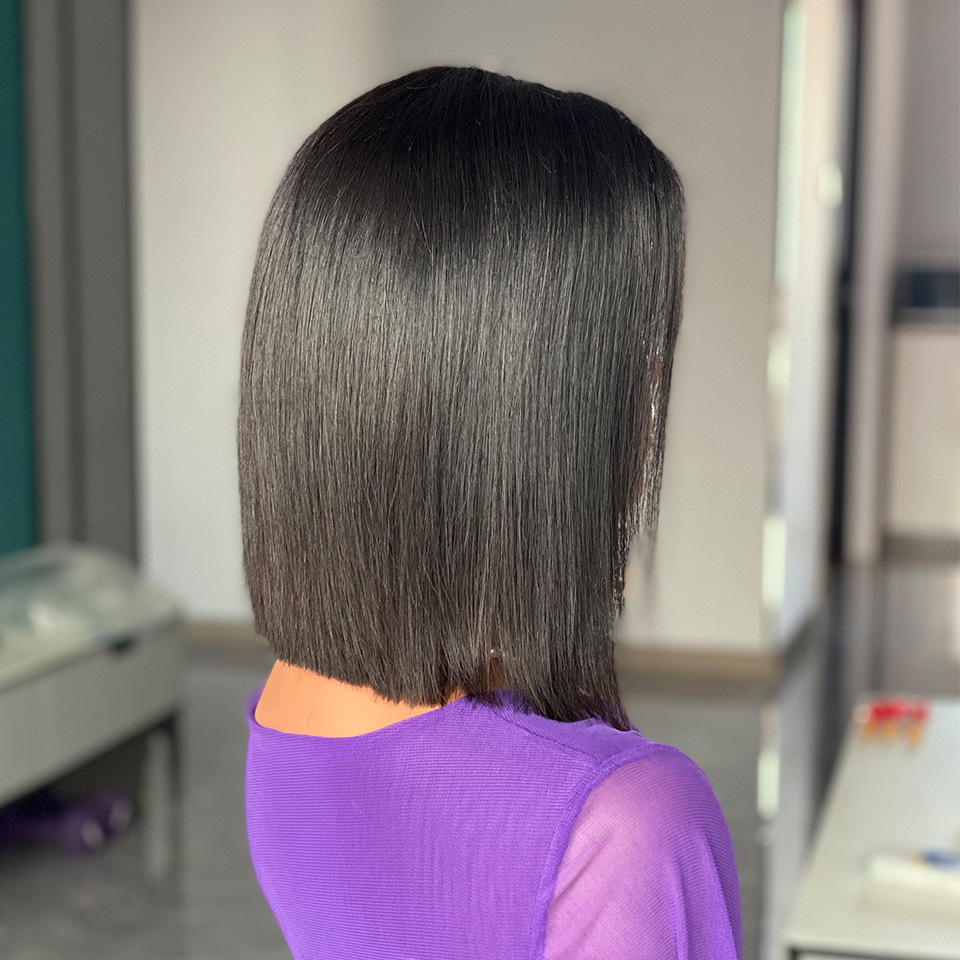 Natural Black 4x4 Lace Front Wigs Vietnam Bone Straight Short Bob Virgin Human Hair Wig Pre-plucked With Baby Hair Natural Hairline