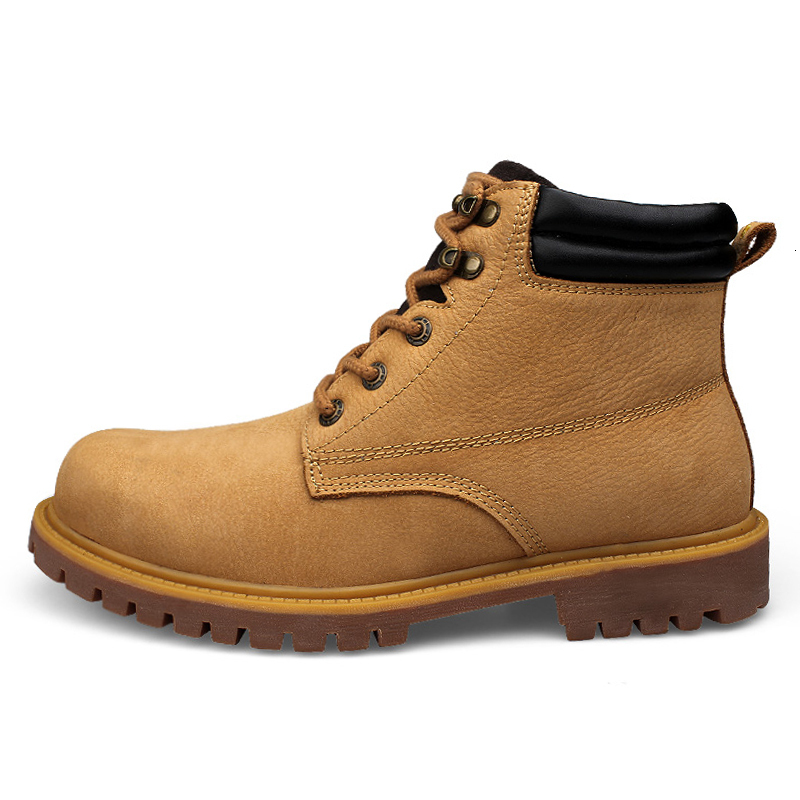 Men Genuine Work Boots Without Steel Cap Outdoor Natural Leather Hiking Trekking Shoes Plus Big Size 48 49