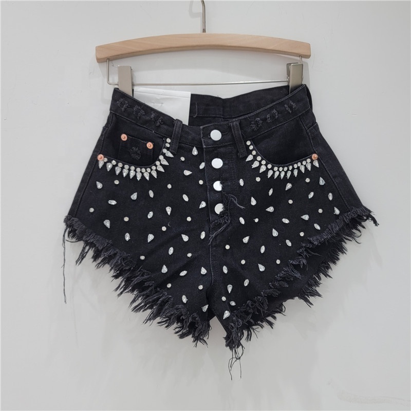 Rhinestone Tassel High Waisted Denim Shorts