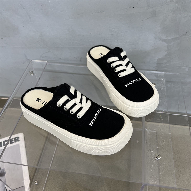 CCA-Limited Time Offer-Black and Panda Canvas 2023 Summer Breathable Half Drag Casual Little White Shoes XZ-1561
