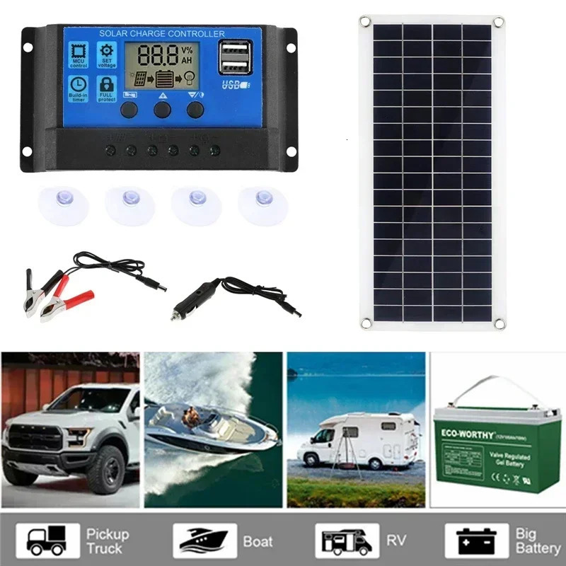 1000W Solar Panel 12V Cell 10A100A Controller for Phone RV Car MP3 PAD Charger Outdoor Battery Supply 240711