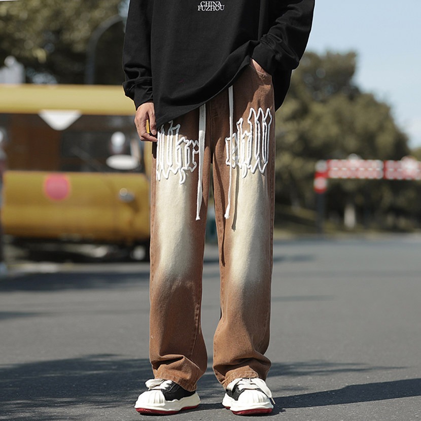 Vintage jeans men's American style Spring and Autumn fashion brand loose wide straight leg floor high street pants