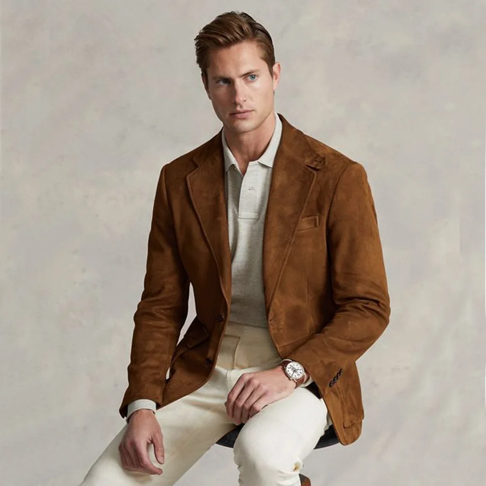 Men's Suit Jacket Suede Single Breasted Casual Elegant Man Clothes Male Set Coat for Men Blazers Luxury Designer Formal Clothing