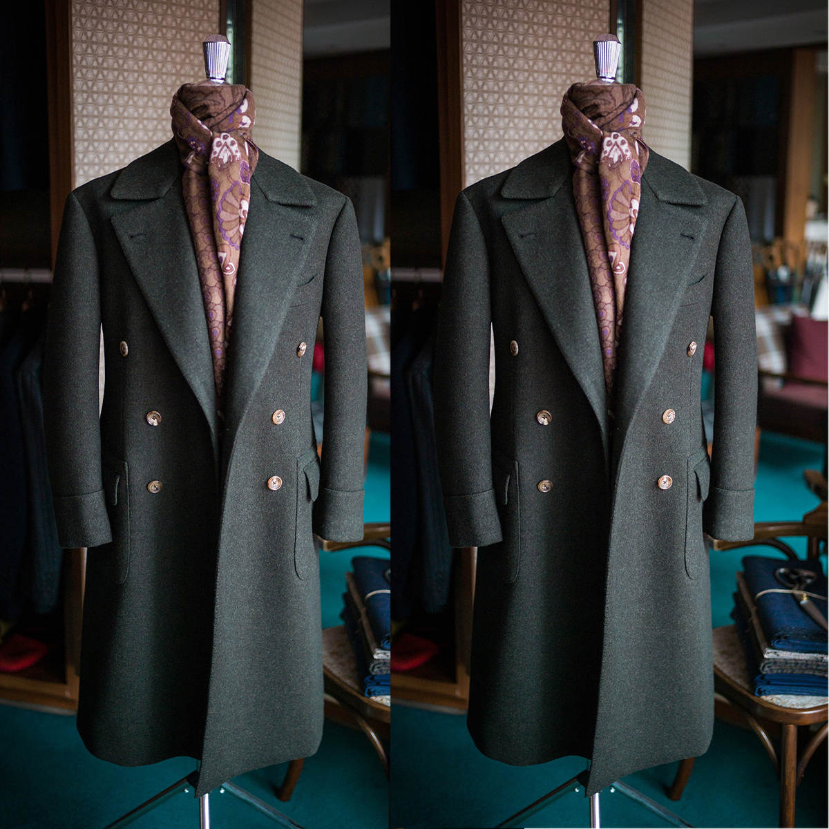 Casual Men Suits Thick Wool Custom Made Double Breasted Tuxedos Peaked Lapel Blazer Back Vent Business High Quality Popular Cheap Price Long Coat C528