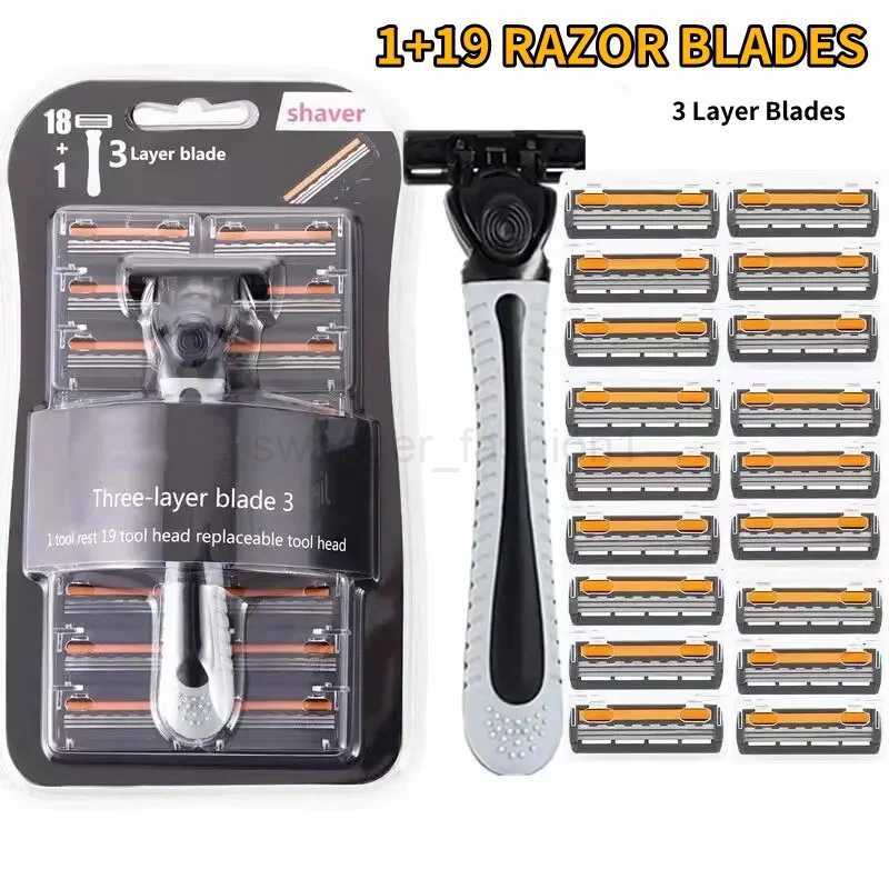 Shaver Brand New Design Men Razor Shaving Three Layer Shaver Reusable Safety Razor Imported Blade Multi Tool Head ChangeB240709