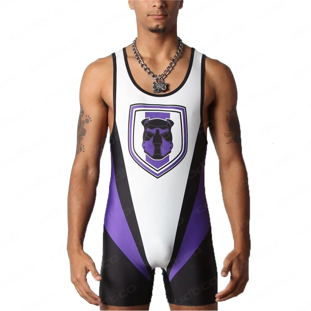 Mens Wrestling Singlets Suit One Piece Bodysuit Professional Coverall Training Competition Freestyle GYM Wrestling Skinsuit 240711