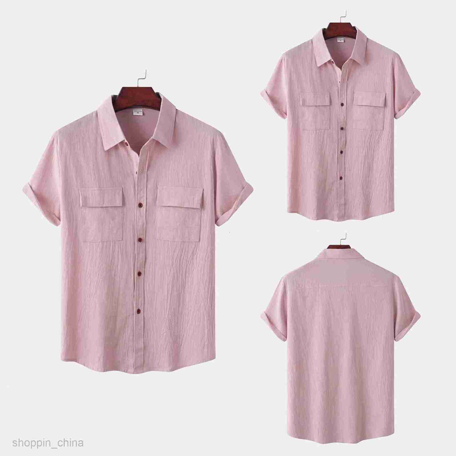 Mens Casual Shirts Summer New Men's Solid Color Loose Cotton Shirt Large Size Fashion Casual Short Sleeve Shirt tops