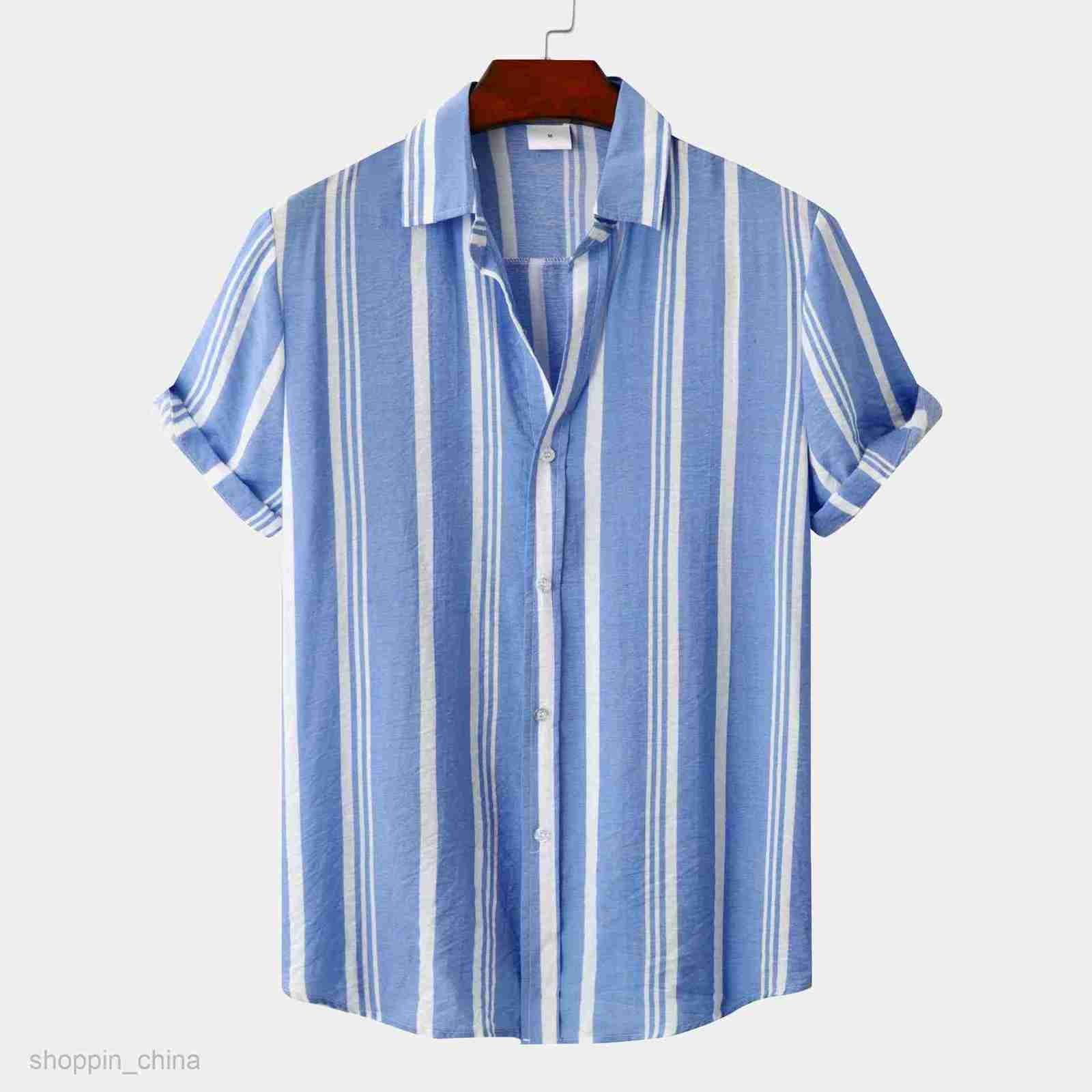 Mens Casual Shirts Men's clothing spring/summer new men's shirt men's casual striped printed short sleeved shirt men's shirt tops