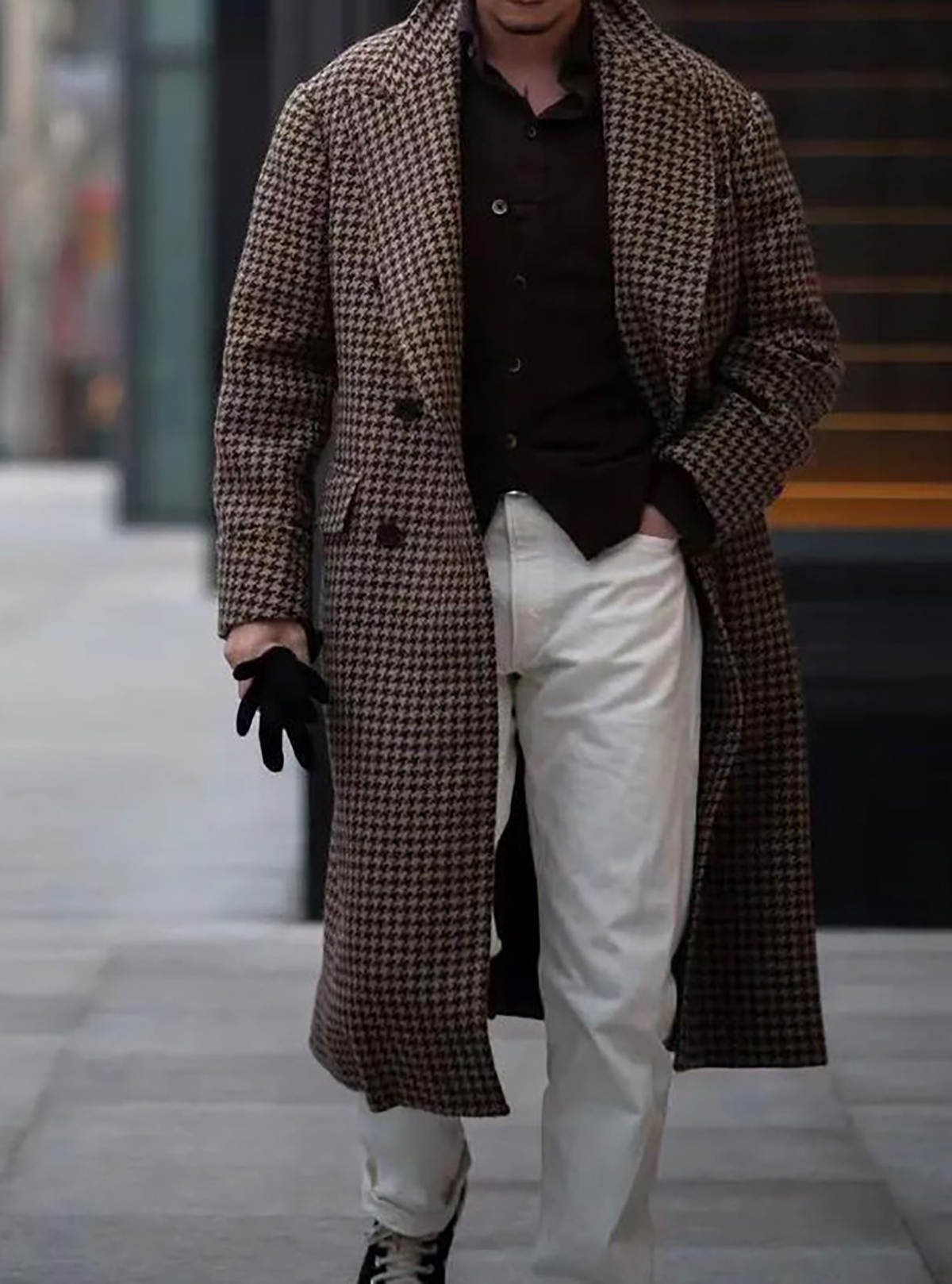 Casual Damier Check Men Suits Thick Wool Custom Made Double Breasted Tuxedos Peaked Lapel Blazer Back Vent Business High Quality Popular Cheap Price L