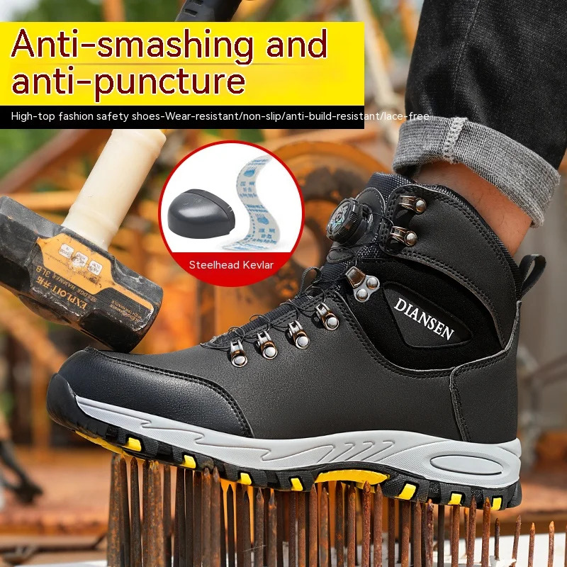 Rotary Buckle Boots Steel Toe Men Hight Safety Brand Indestructible Puncture-Proof Work Shoes
