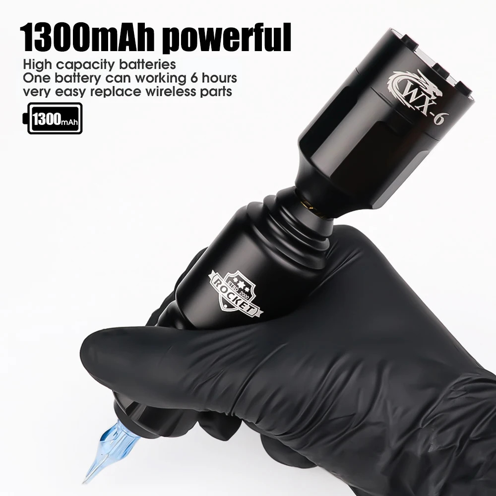 Rocket Mini Tattoo Machine Kit RCA Jack Rotary Tattoo Pen 1300 mAh Wireless Tattoo Battery Power Supply For Beginner Tattoo Sets 240710