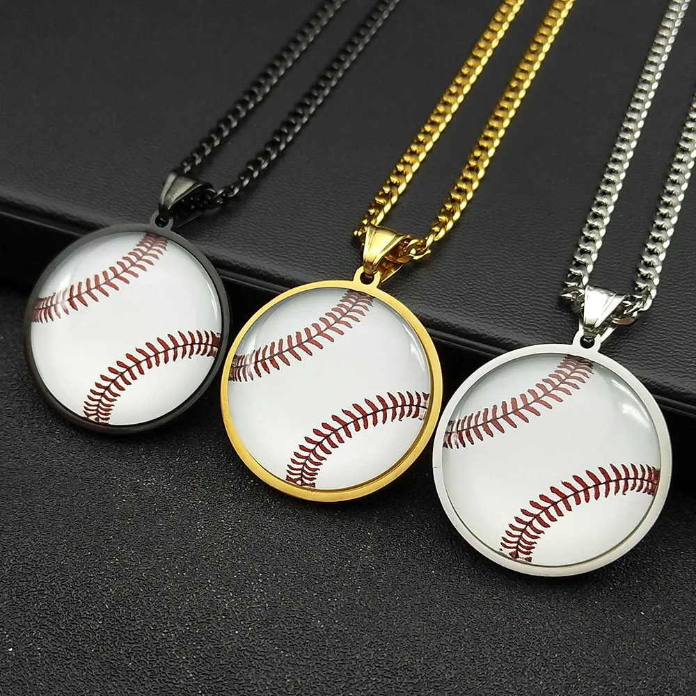 HNSP Stainless Steel Baseball Basketball Football 3D Pendant Chain Necklace For Men Boy Sport Event Medal Gift Soccer Accessorie 240716