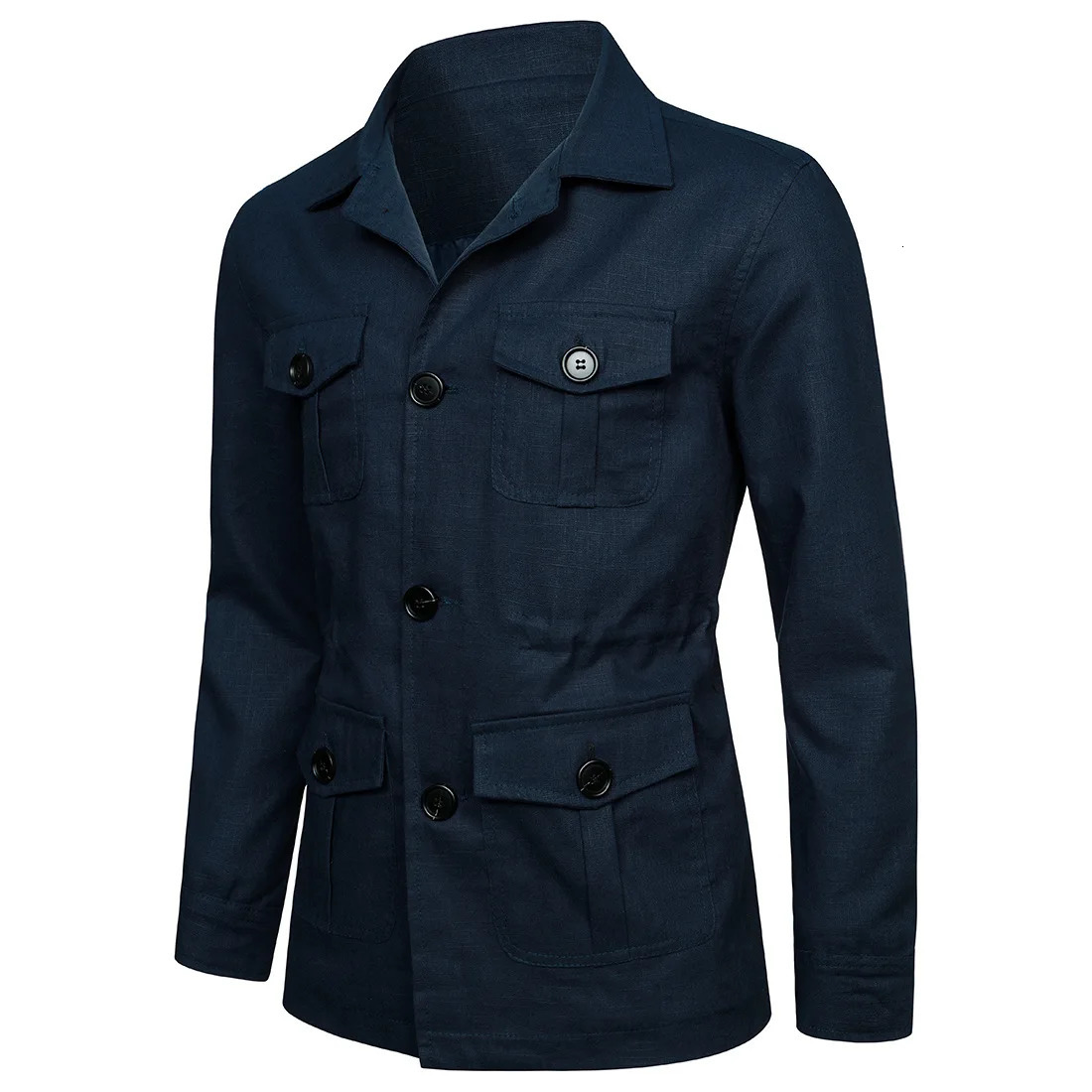 Mens Coats Safari Jacket Linen British Retro Gentry Suit Pockets Outerwear Fashion Solid Color Male Tops Ropa Hombre 240711