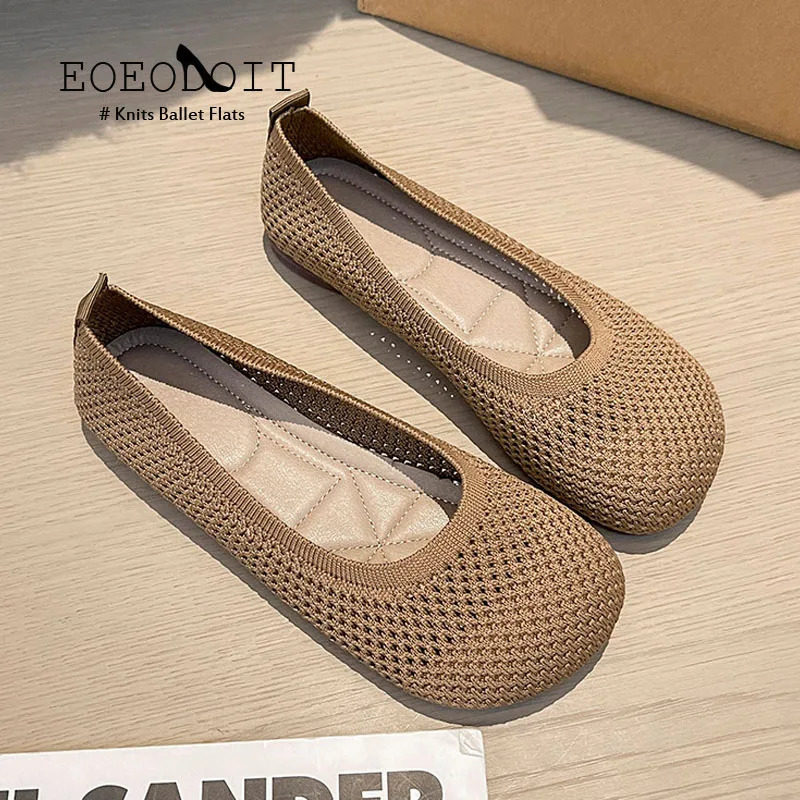 Flat New Heel Casual Women Spring Summer Autumn Knits Ballet Flats Square Toe Trendy Print Moccasins Shoes Barefoot Loafers 240717