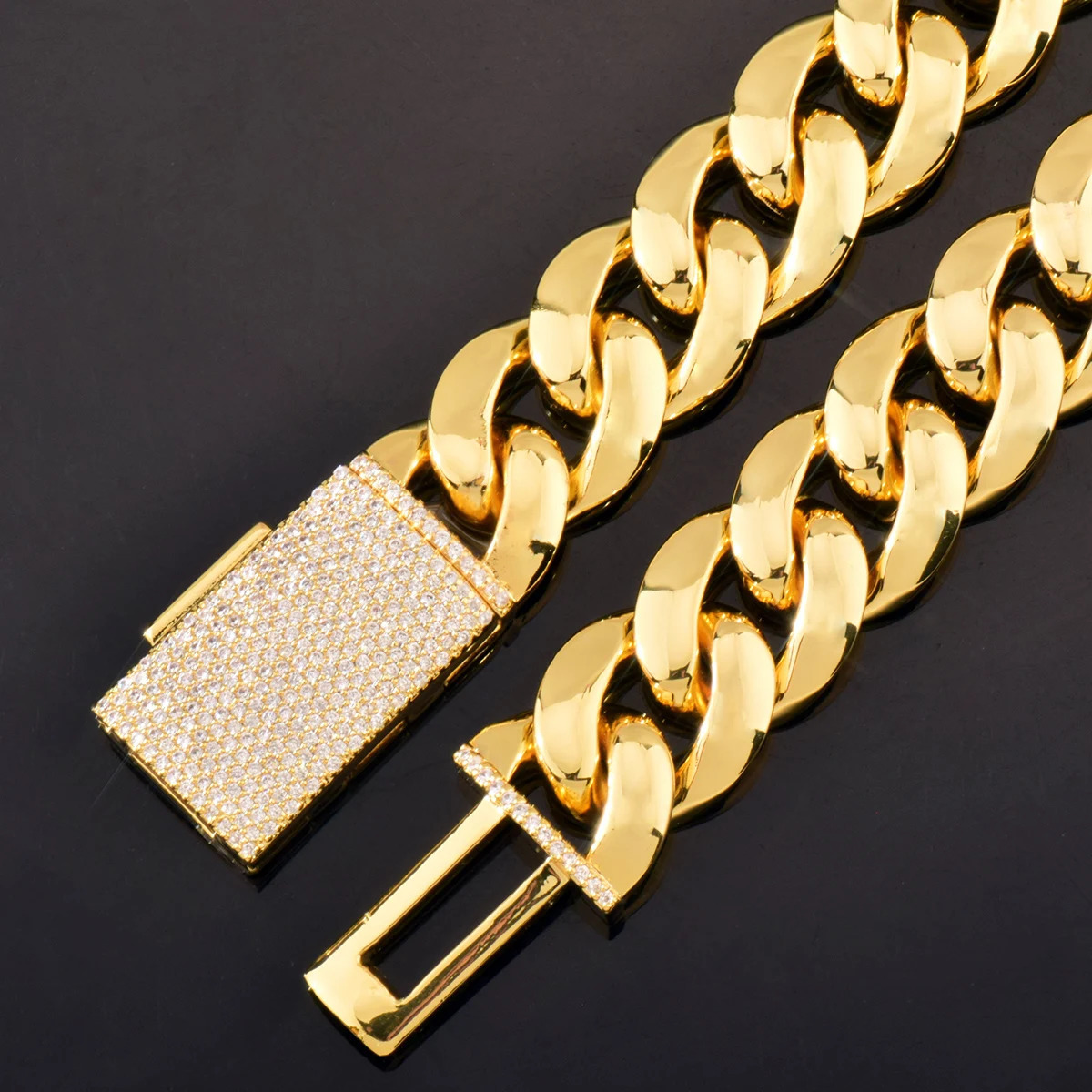 CUC Miami Cuban Bracelet 8mm 16mm 20mm Men Solid Hip Hop Chain Gold Silver Color with Zircon Clasp Lock Rapper Jewelry 240713